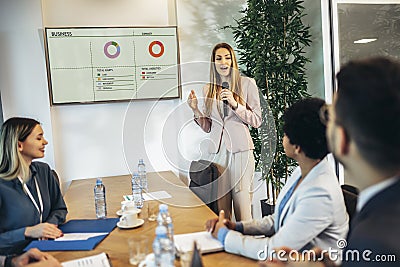 Business people having a meeting or presentation and seminar in the office. Stock Photo