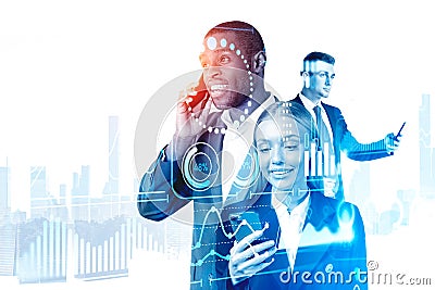 Business people having online distant conference call via smartp Stock Photo