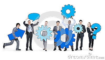 Business People Holding Gears Together Concept Stock Photo