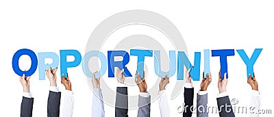 Business People Holding the Word Opportunity Stock Photo