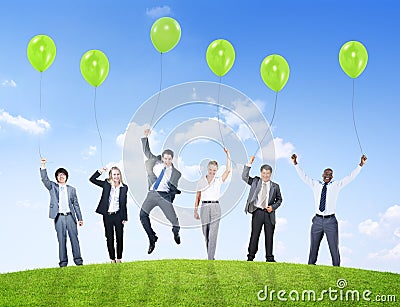 Business People Humor Balloon Support Success Confidence Teamwork Stock Photo