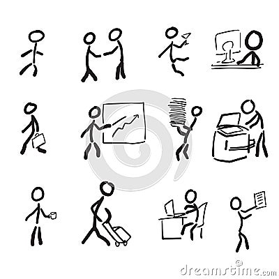 Business people icons brush drawing Vector Illustration