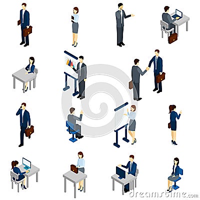 Business People Isometric Set Vector Illustration