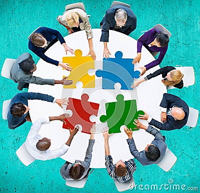 Business People Jigsaw Puzzle Collaboration Team Concept Stock Photo