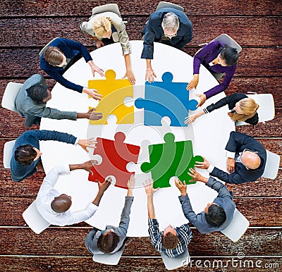 Business People Jigsaw Puzzle Collaboration Team Concept Stock Photo