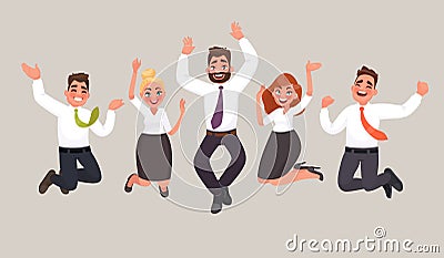 Business people are jumping, celebrating the achievement of victory. Happy office workers Cartoon Illustration