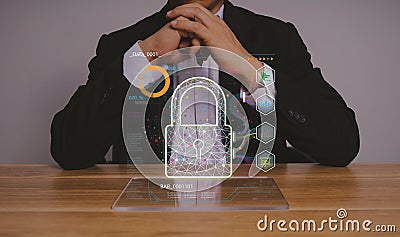 Business people are looking for ways to unlock information systems Stock Photo