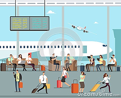 Business people with luggage at airport vector travel concept Vector Illustration