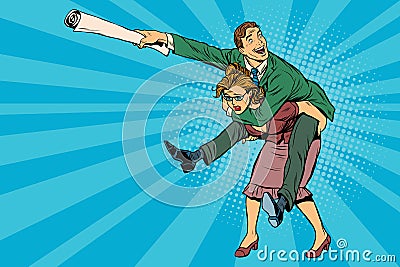 Business people man riding on woman, attack Vector Illustration