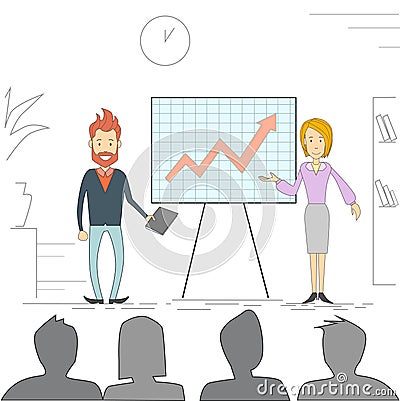 Business People Man Woman Meeting Seminar Training Conference Businesspeople Group Brainstorming Presentation Financial Vector Illustration