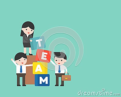Business people and manager with team block, team building concept Vector Illustration