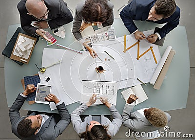 Business People Meeting Architecture Blueprint Design Concept Stock Photo