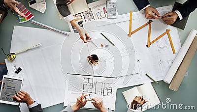 Business People Meeting Architecture Blueprint Design Concept Stock Photo