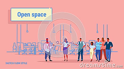 Business people meeting conference creative open space office workplace co-working center modern workspace Vector Illustration