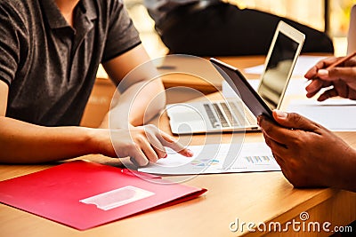 Business People Meeting in the office concept, Using Ideas, Charts, Computers, Tablet, Smart devices on business planning Stock Photo