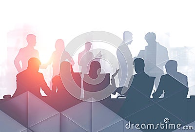 Business people at meeting table, white Stock Photo