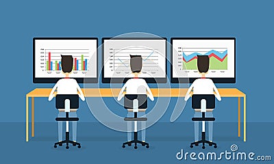 Business people on monitor report graph Vector Illustration