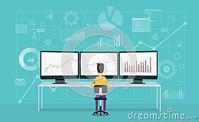 Business people on monitor report graph and business analyze Vector Illustration