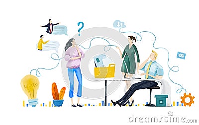 Business people in office, good offer. Professional competition. Startup, Goal thinking, Financial services, banking, strategic p Cartoon Illustration
