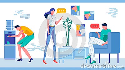 Business People Office Kitchen, Relaxation Room. Vector Illustration