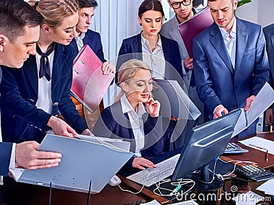 Business people office life of team people are happy with paper. Stock Photo