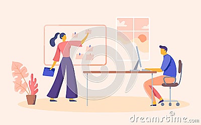 Business people in office, scrum board for tasks Vector Illustration