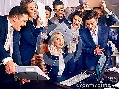 Business people office. Team people are unhappy with their leader. Stock Photo