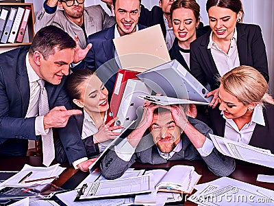 Business people office. Team people are unhappy with their leader. Stock Photo