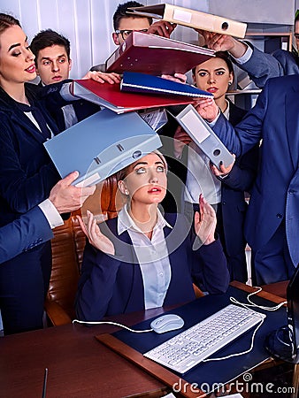 Business people office. Team people are unhappy with their leader. Stock Photo