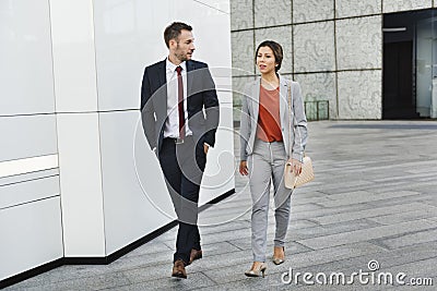 Business People Partner Walking Talking Concept Stock Photo