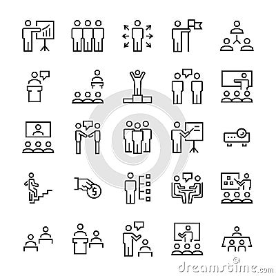 Business people,presentation,training icon set in thin line style. Vector symbols Vector Illustration