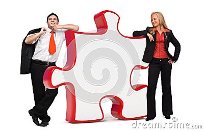 Business people with puzzle - Copyspace Stock Photo