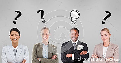Business people with question mark and light bulb signs Stock Photo