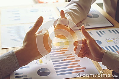 Hand of Business people are raising hand thumbs work Team concept. Stock Photo