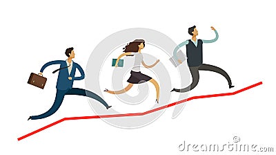 Business people run up the arrow. Career, success concept. Infographics vector illustration Vector Illustration
