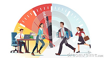 Business people running against deadline clock Vector Illustration