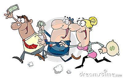 Business people running with money Vector Illustration