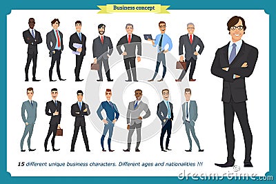 Business people set of men in suits isolated vector on a white Vector Illustration