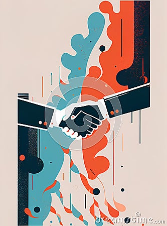 Business people shaken hands as symbol of achievements, having agreement and making a deal. AI generative Cartoon Illustration