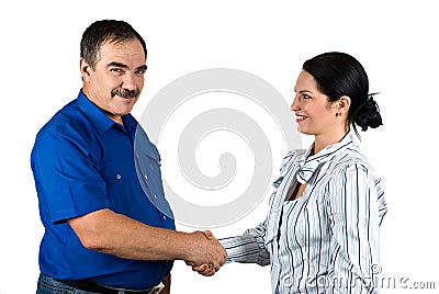 Business people shaking hands and smiling Stock Photo