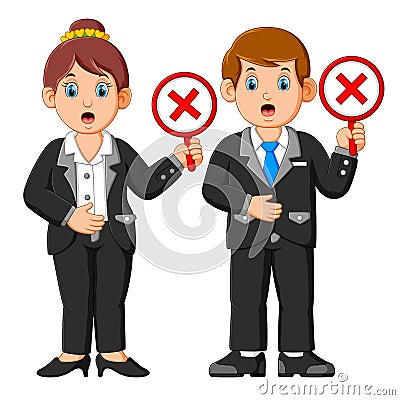 Business people showing reject cross mark sign placards Vector Illustration