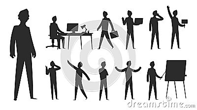 Business people silhouette. Businessman stand professional man figure office group team woman figure. Vector contour Vector Illustration