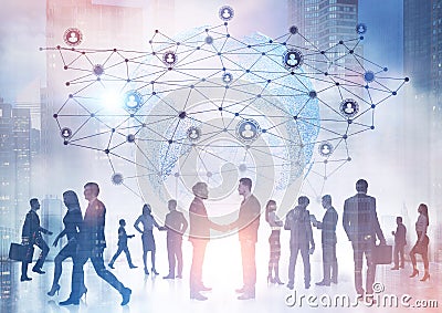 Business people silhouettes, network Stock Photo