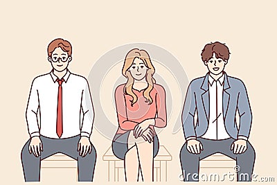 Business people sit on chairs in line for interview for manager position in corporation Vector Illustration