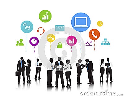 Business People Social Media Technology Discussion Concept Stock Photo