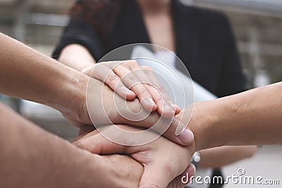 Business people stacking hands together. Successful and teamwork concept Stock Photo