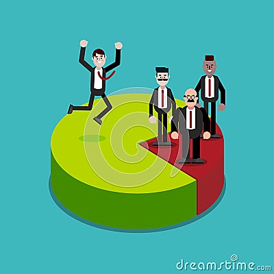 Business People Stand On Pie Diagram Success Vector Illustration