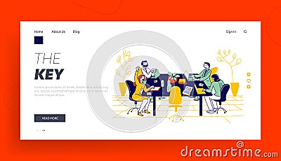 Business People Study in Financial School, Employees in Office Website Landing Page. Businesspeople at Table Work Vector Illustration