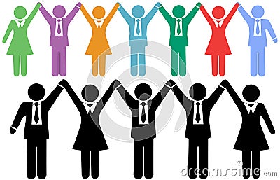 Business people symbols holding hands celebrate Vector Illustration