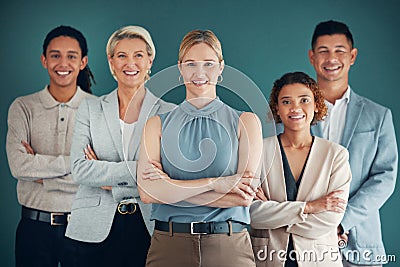 Business people, team and corporate group in portrait, collaboration and happiness, lawyers on studio background Stock Photo